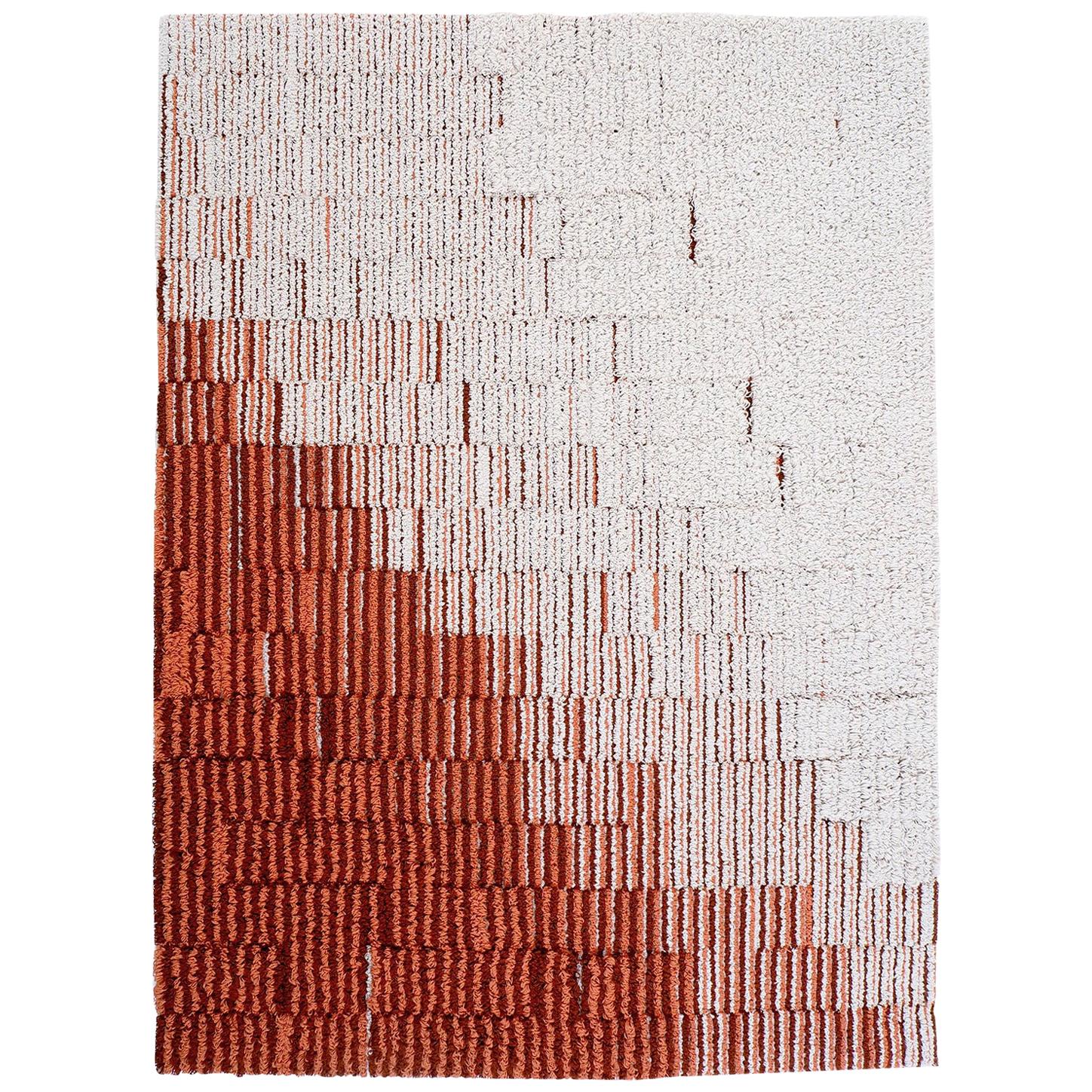 Gelosie Coral and Ecru Rug 100% Wool by Portego L For Sale