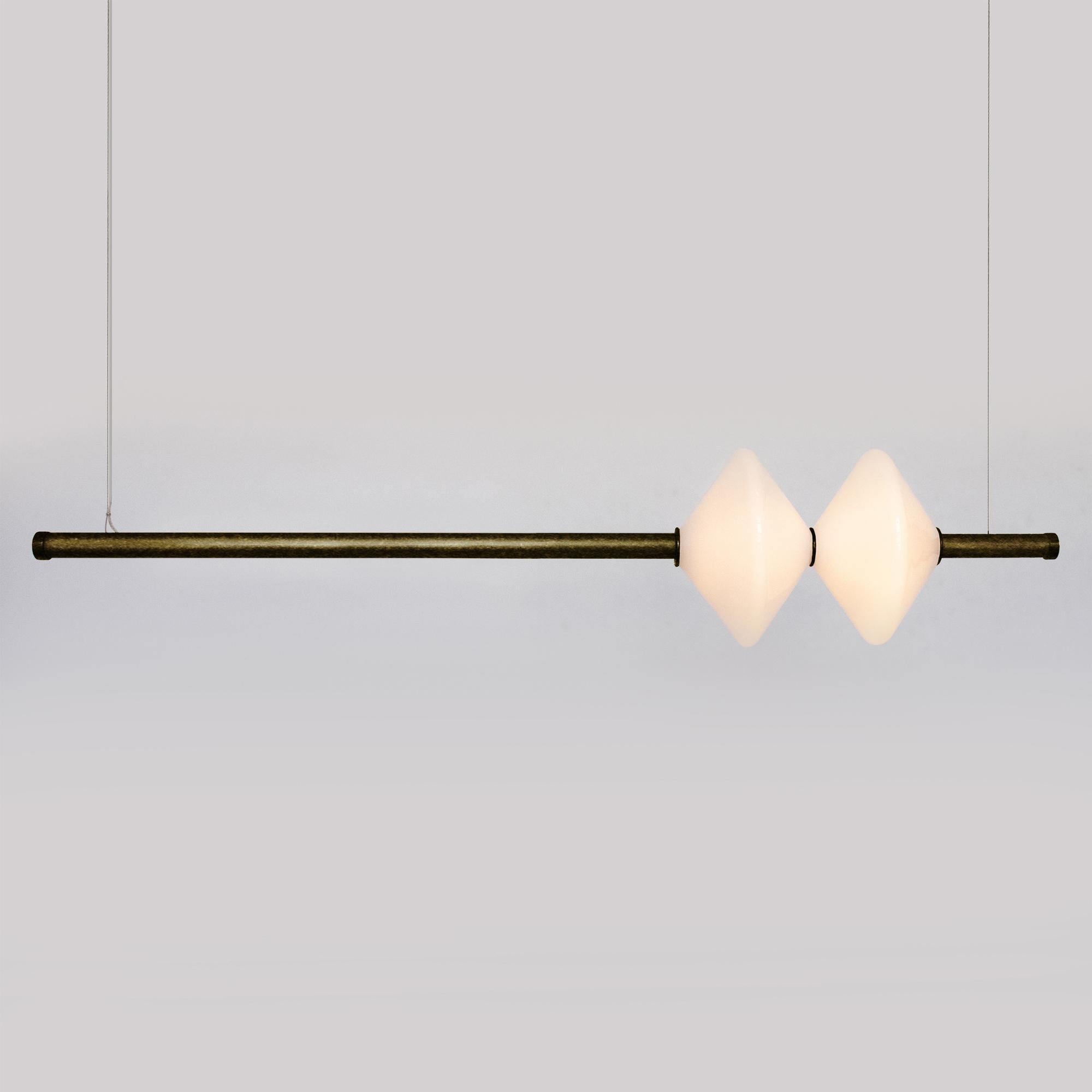 Contemporary Gem 2 Pendant with Hand-Blown Glass, Linear For Sale