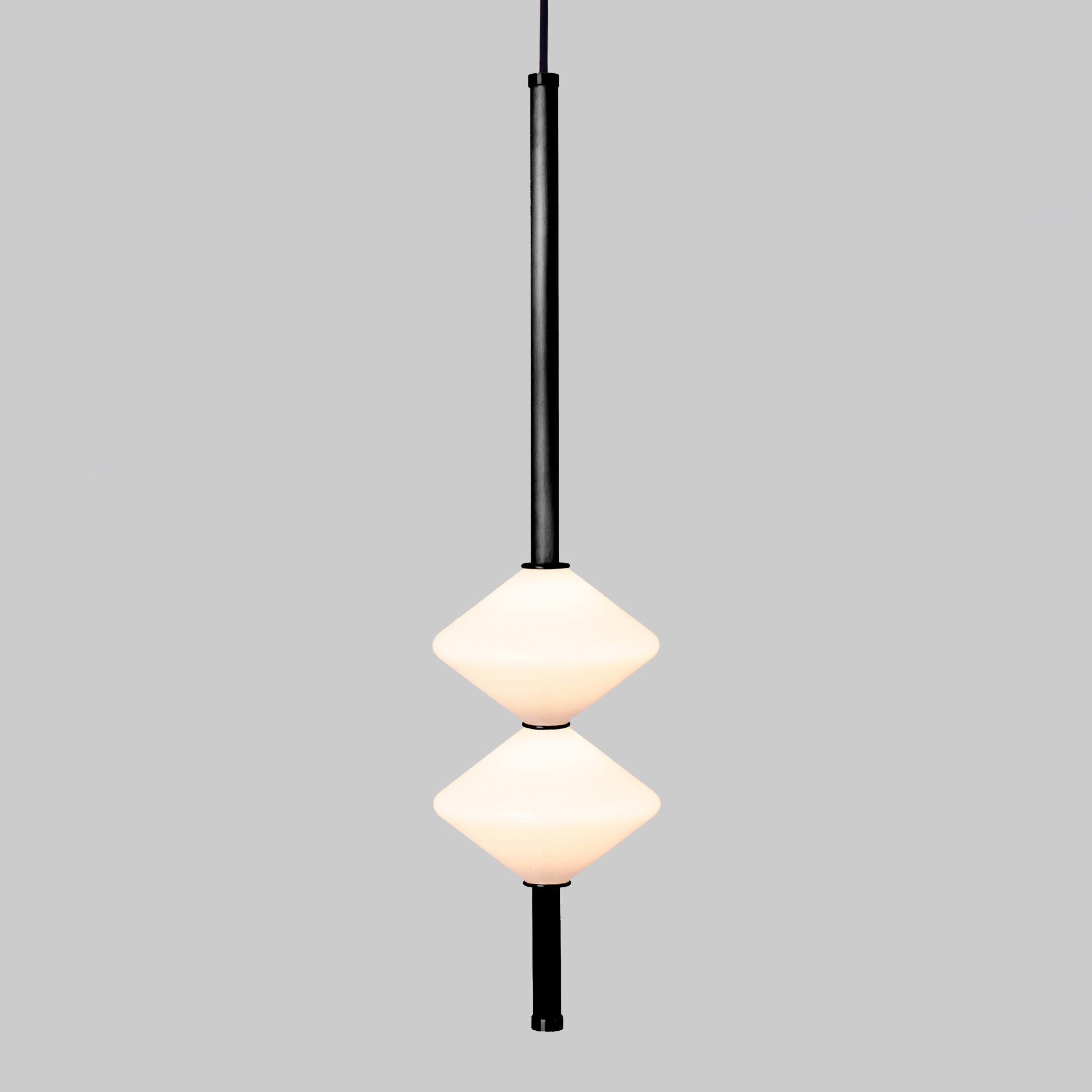 Contemporary Gem 2 Pendant with Hand-Blown Glass, Vertical For Sale