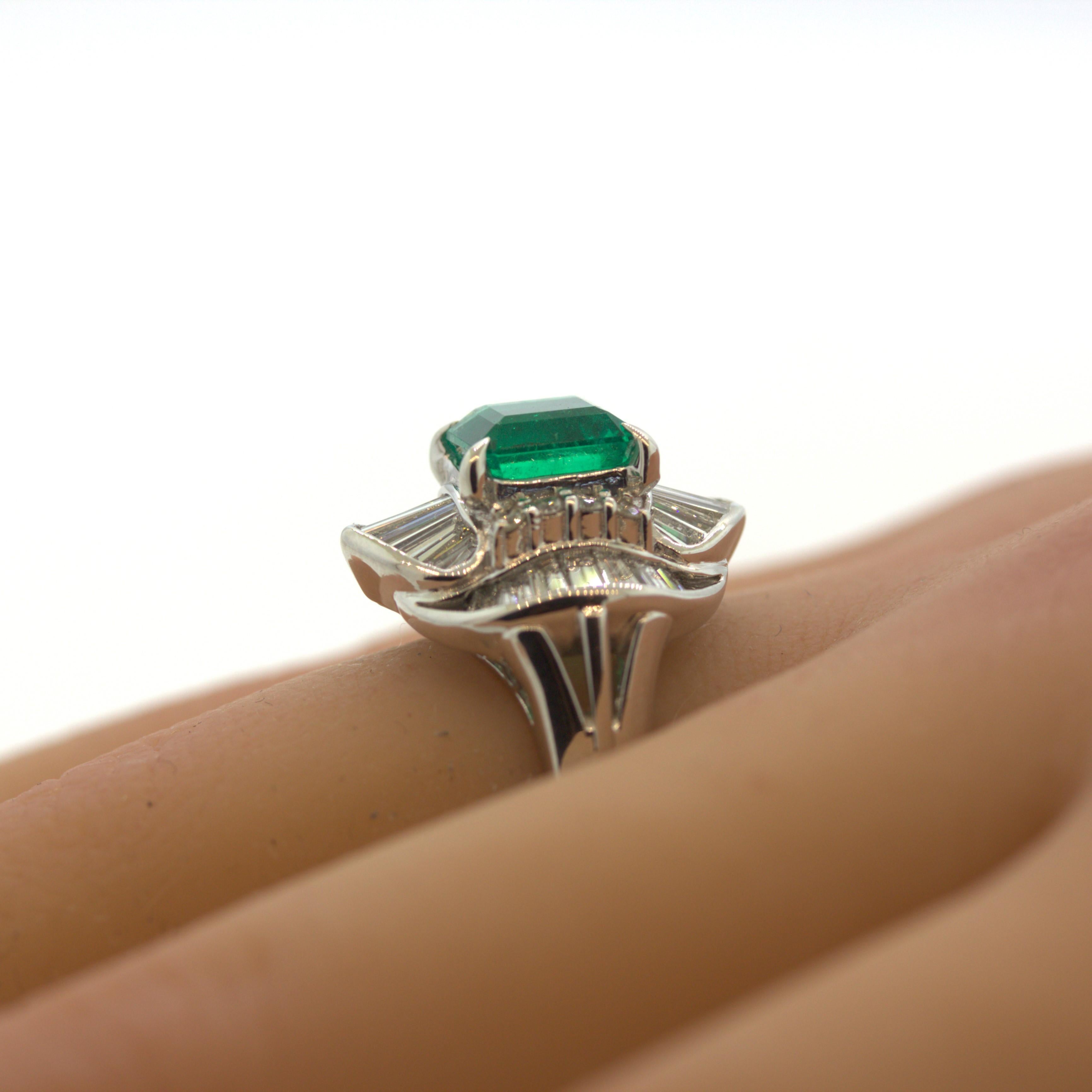 Gem 2.25 Carat Emerald Diamond Platinum Ring For Sale 2