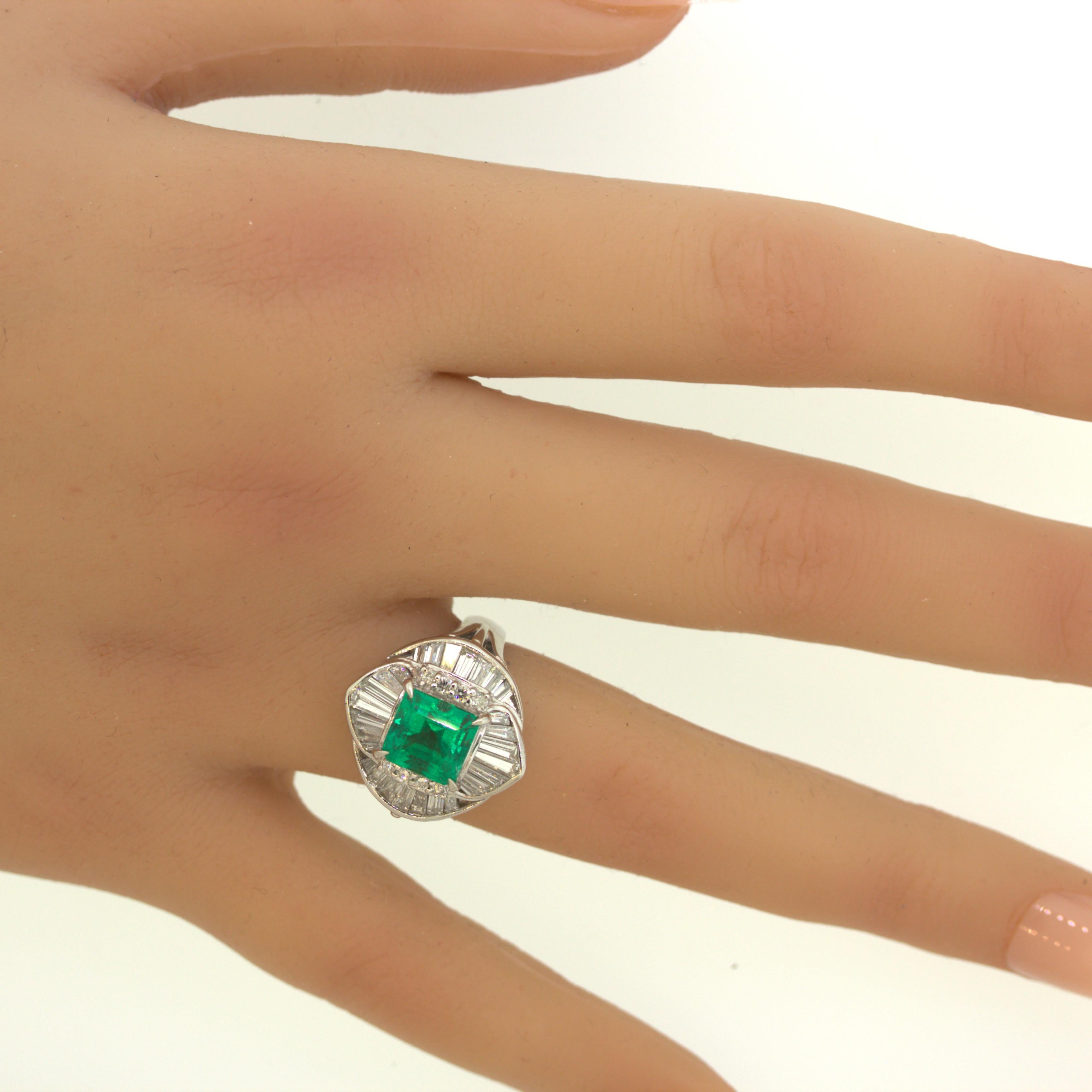 Gem 2.25 Carat Emerald Diamond Platinum Ring For Sale 3