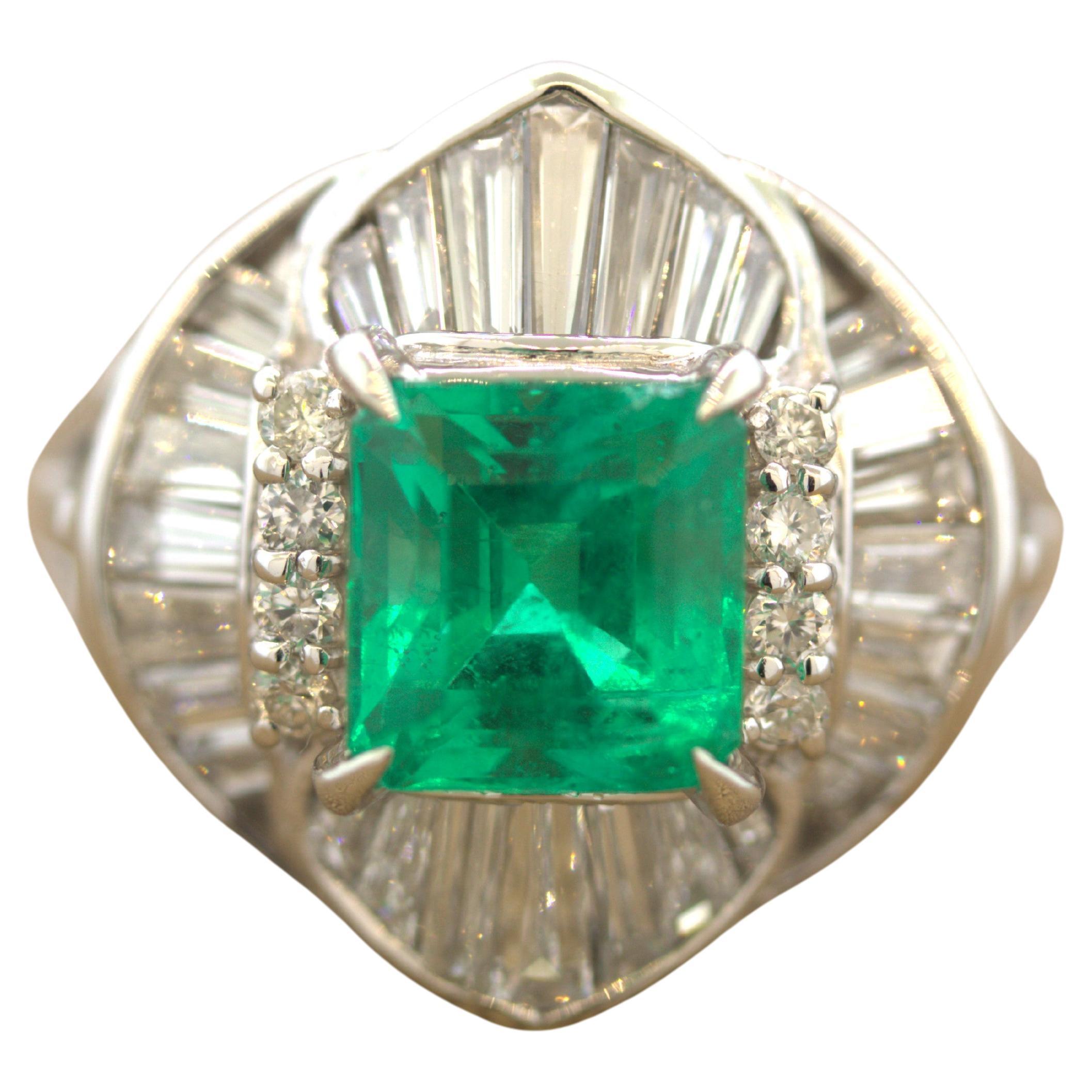 Gem 2.25 Carat Emerald Diamond Platinum Ring