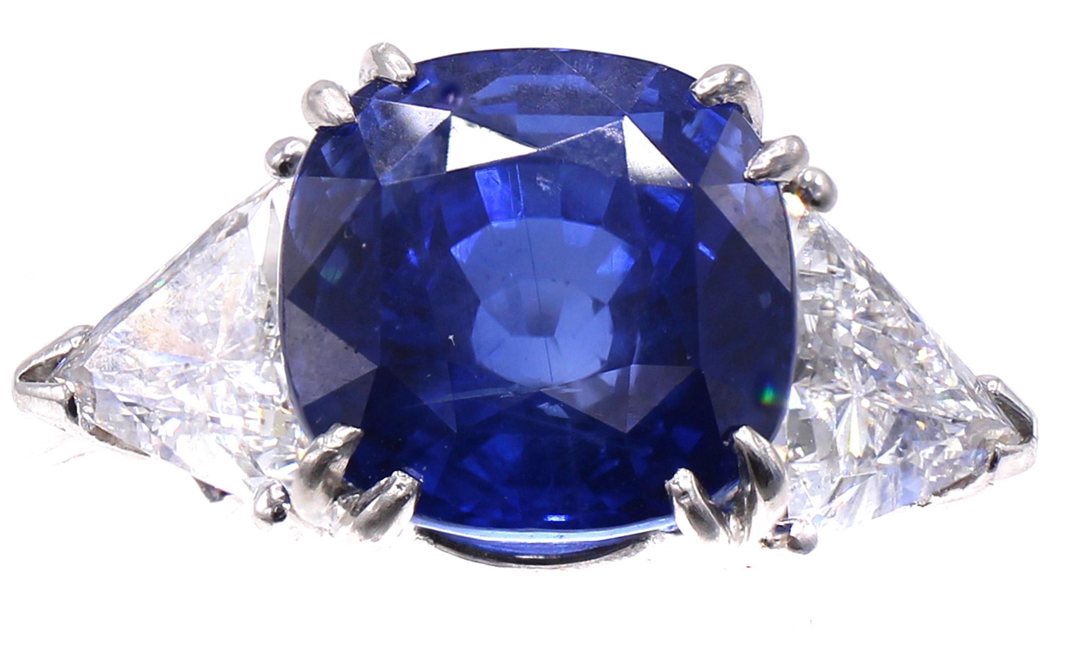 Gemma 6,71 Sri Lanka Senza calore Zaffiro Diamante Anello di platino in vendita 1