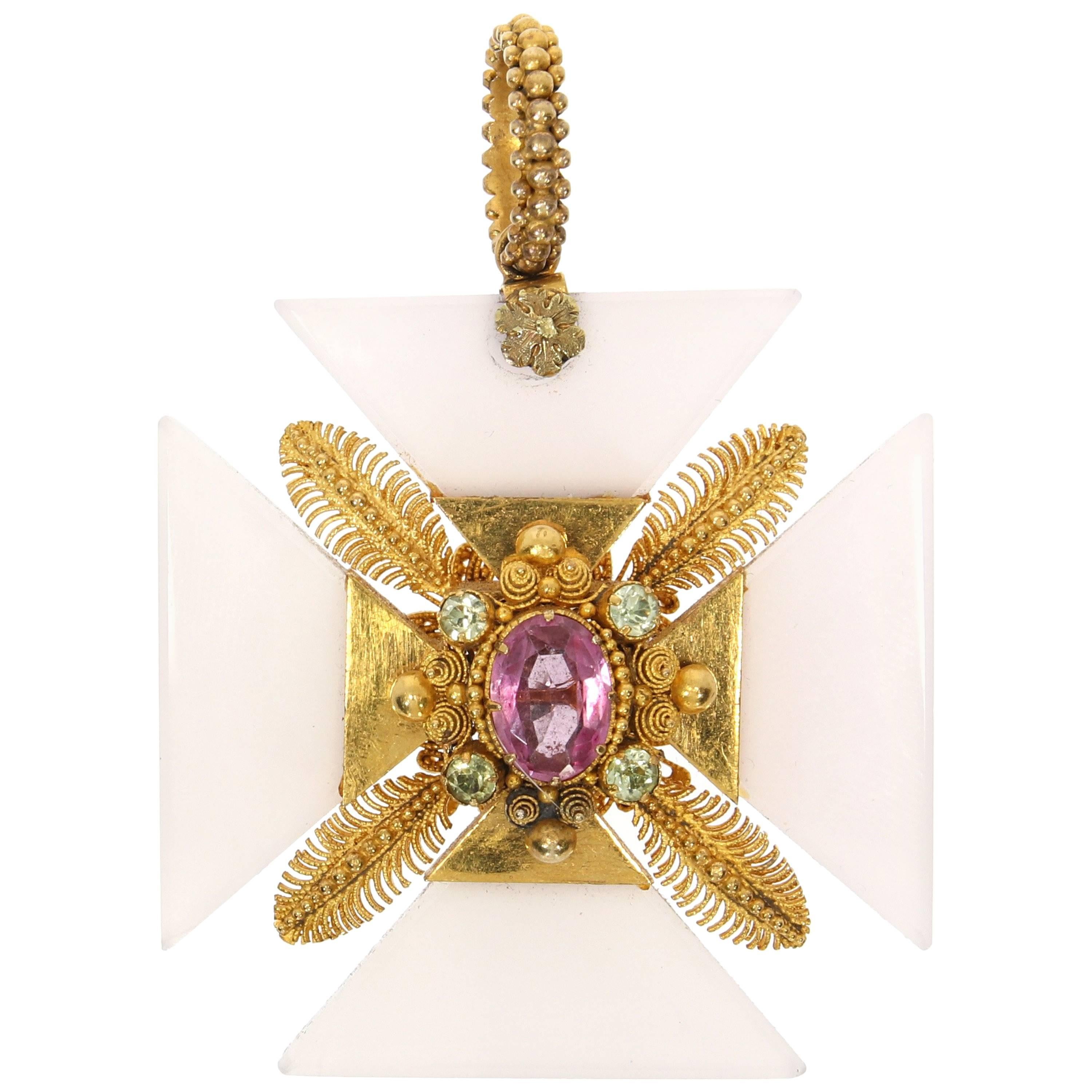 Gem and Gold Maltese Cross Pendant, circa 1820 For Sale