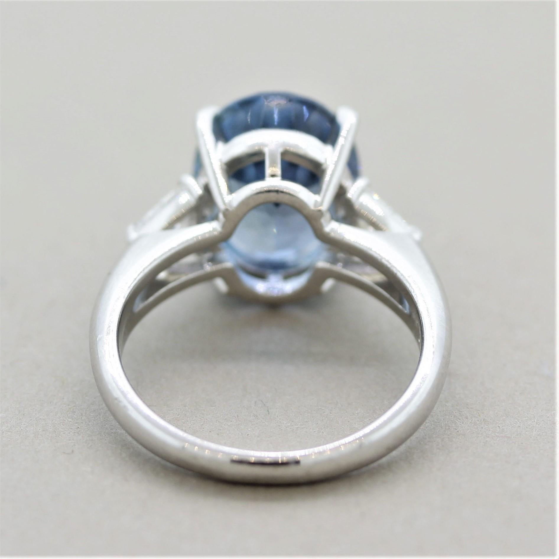 Gem Aquamarine Diamond Platinum 3-Stone Ring In New Condition For Sale In Beverly Hills, CA