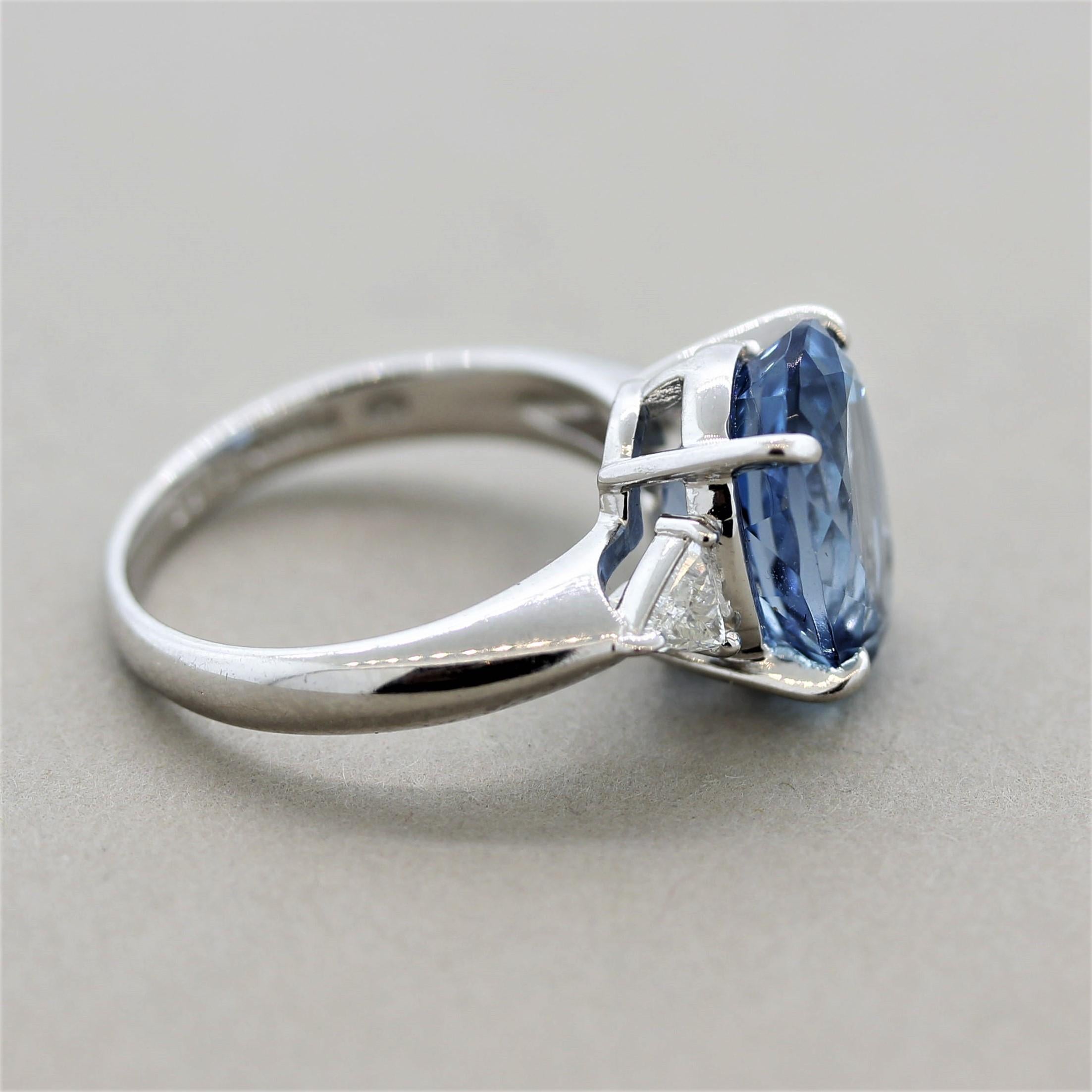 Women's Gem Aquamarine Diamond Platinum 3-Stone Ring For Sale