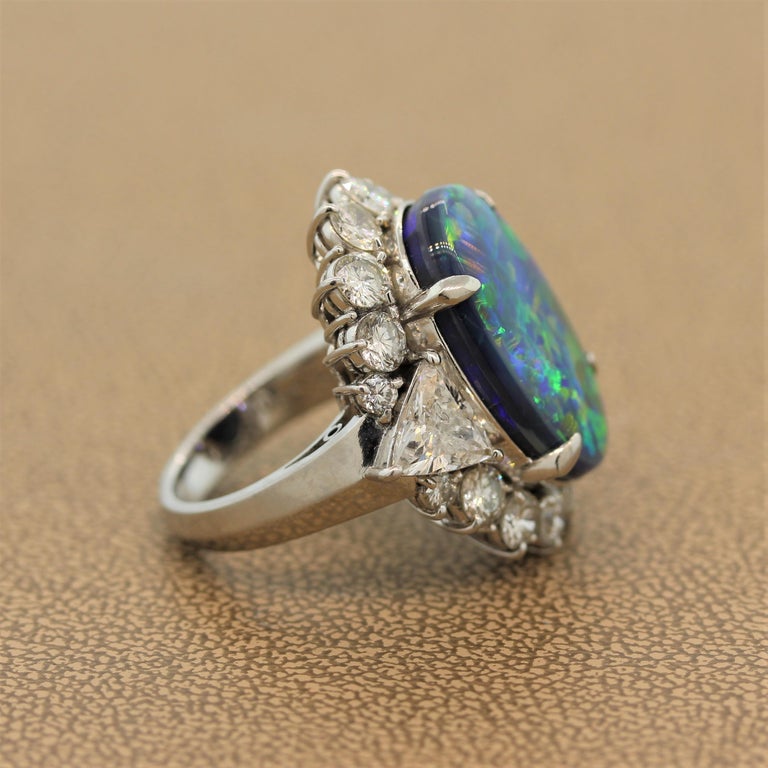 Gem Australian Black Opal Diamond Platinum Ring For Sale at 1stDibs