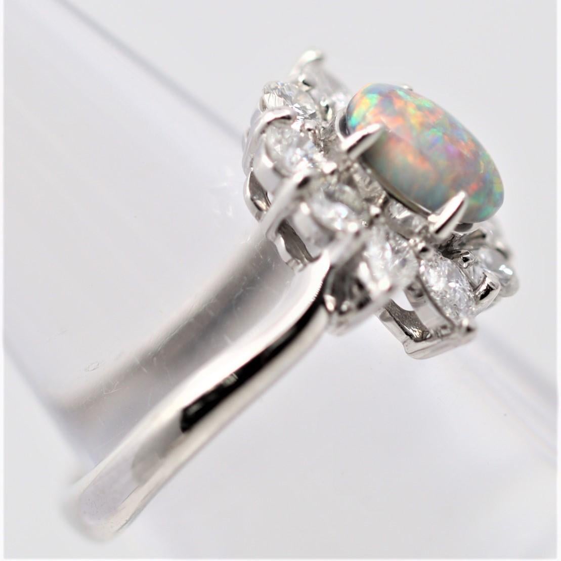 Women's Gem Australian Black Opal Diamond Platinum Ring For Sale