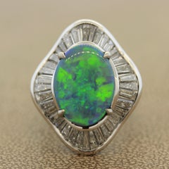 Gem Australian Opal Diamond Platinum Cocktail Ring