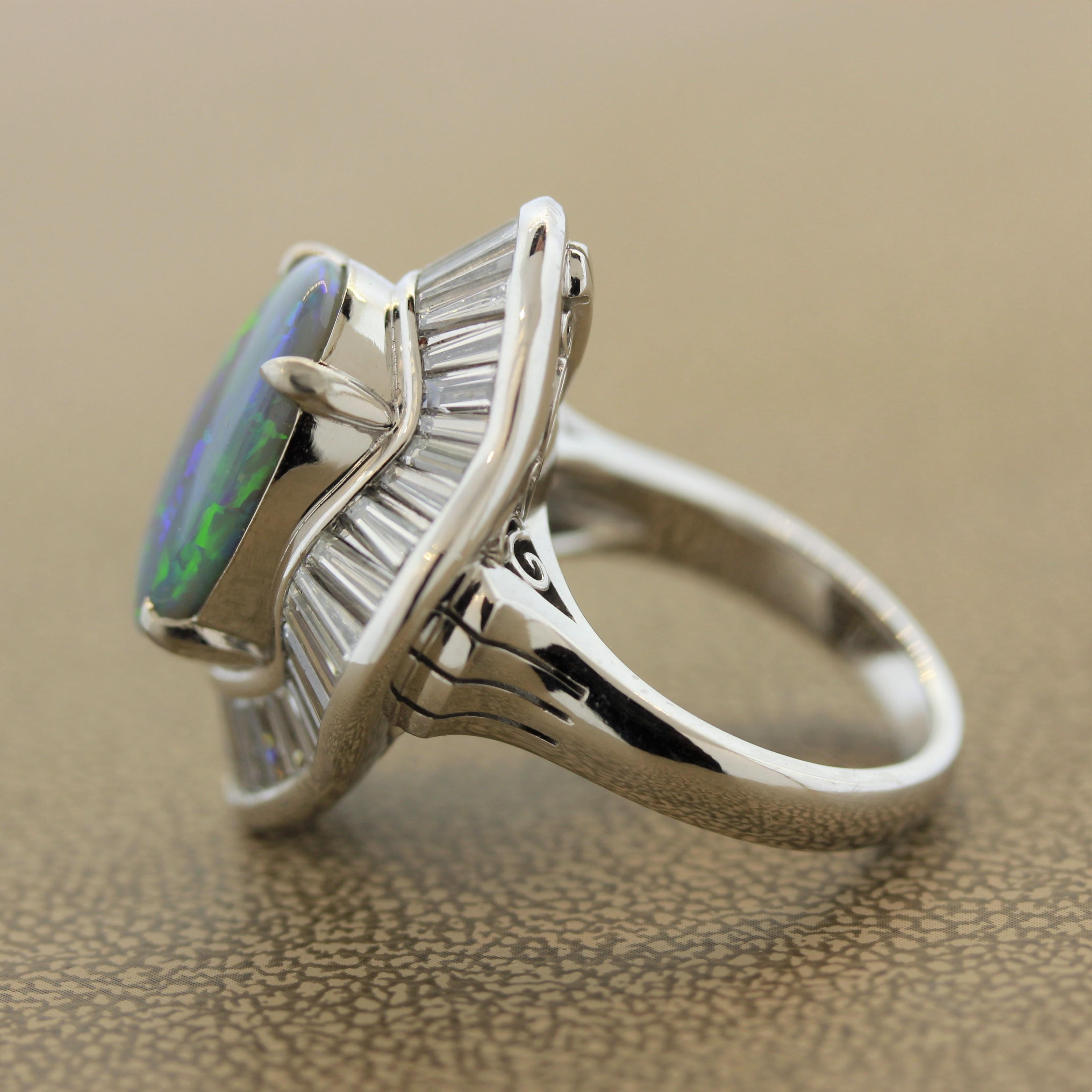Gem Australian Opal Diamond Platinum Cocktail Ring In New Condition For Sale In Beverly Hills, CA