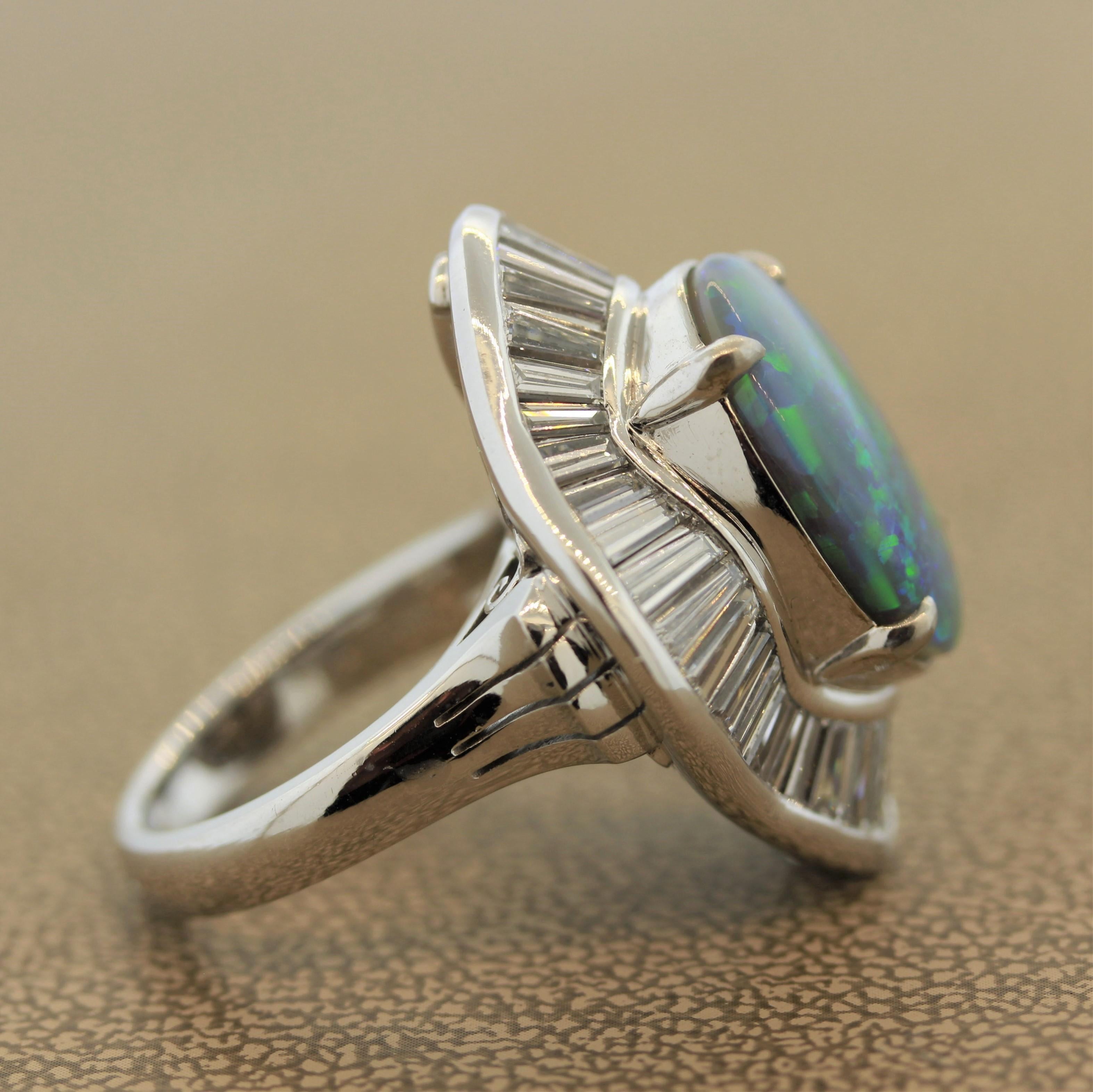 Gem Australian Opal Diamond Platinum Cocktail Ring For Sale 1