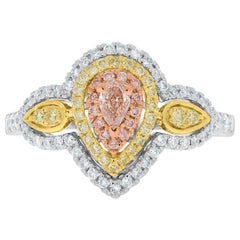 Gem Bleu 0.13 tct Pink Dia Ring with 0.62 tct Color Dia Set in 14K Two-Tone Gold