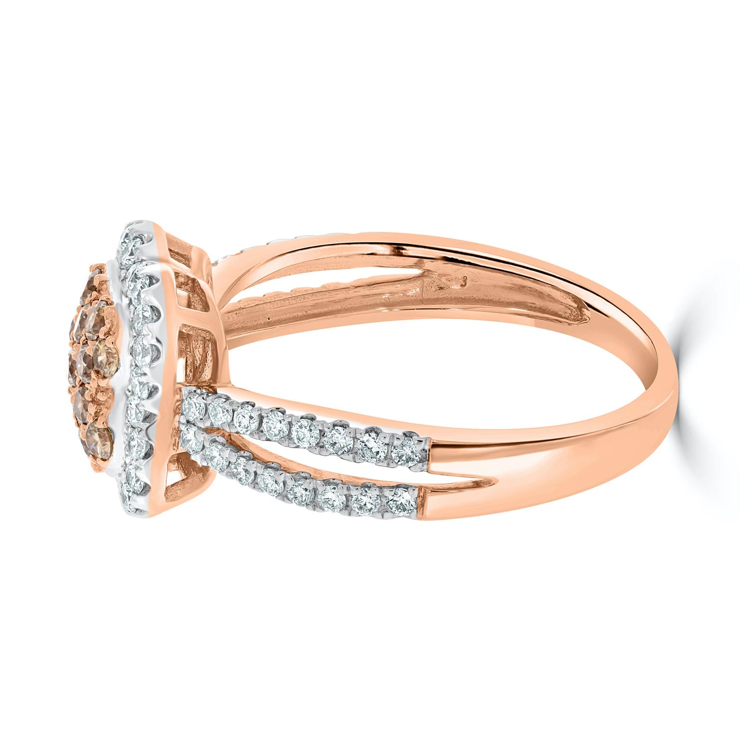 Round Cut Gem Bleu 0.28 Carat Pink Diamonds Ring with 0.43 Carat Diamonds Set in 14K Gold For Sale