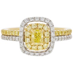 Gem Bleu 0.35 ct Yellow Diamond Ring with 0.64 tct Diamonds in 18K Two-Tone Gold