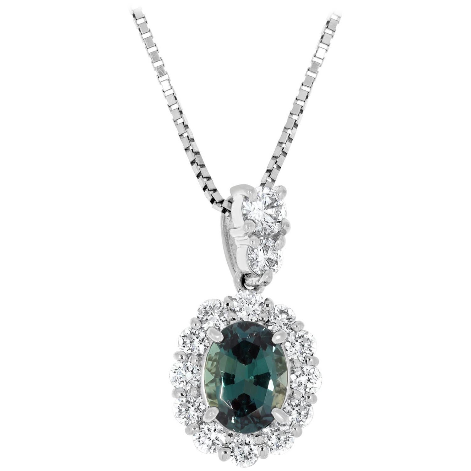 Gem Bleu 0.79 Carat Natural Alexandrite with 0.52 Carat Diamonds Set in Platinum