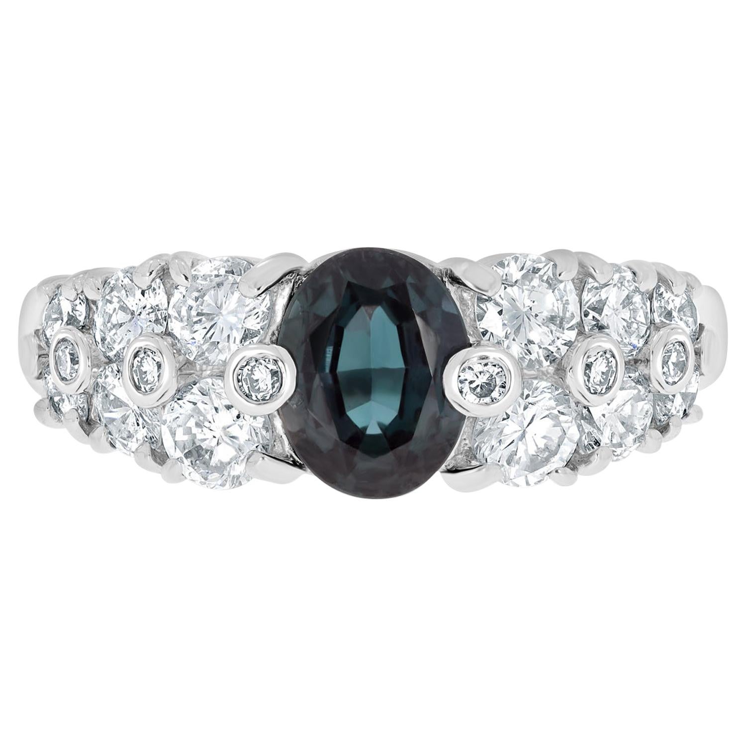 Gem Bleu 1.12 .Carat Natural Alexandrite with 1.02tct Diamonds Set in Platinum