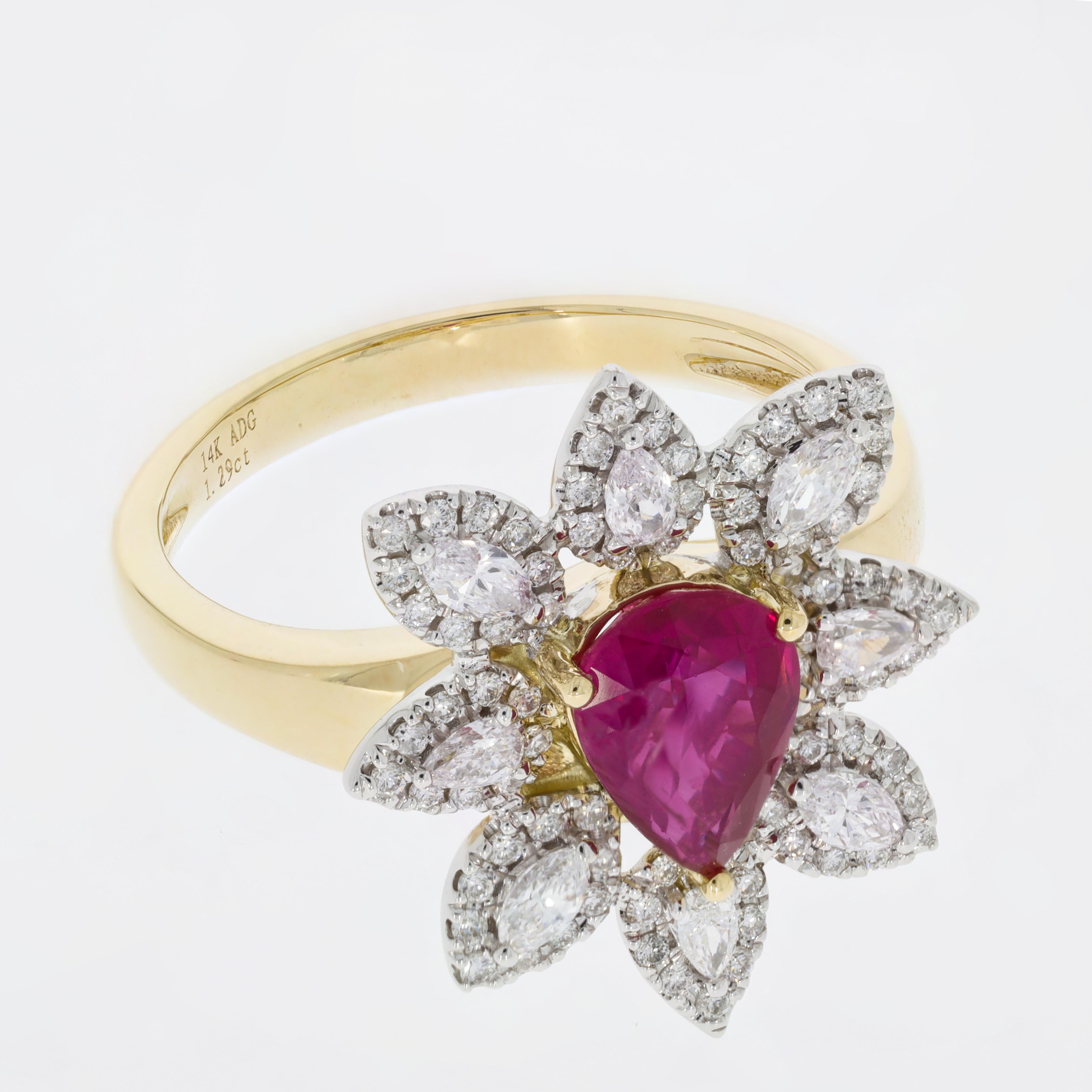 Edelstein Bleu 1,29 Karat unerhitzter Rubin in 14k zweifarbigem Gold mit 0,58 Karat Diamant-Akzent im Zustand „Neu“ im Angebot in New York, NY