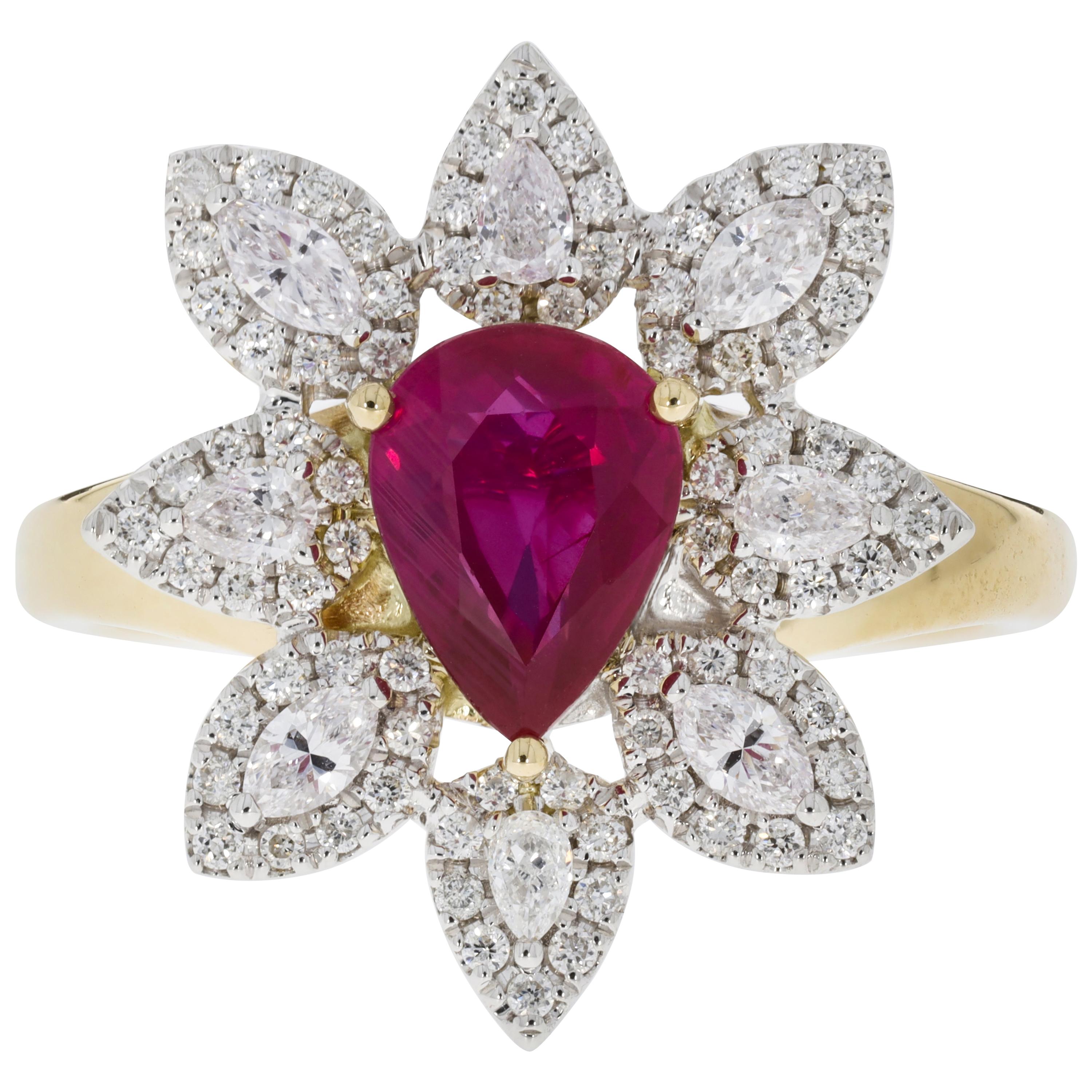 Gem Bleu 1.29 Ct Unheated Ruby in 14k Two Tone Gold with 0.58 Tct Diamond Accent