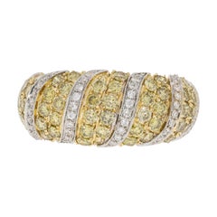 Bague en or jaune 14 carats avec diamants jaunes bleus de 1,45 carat et touches de 0,26 carat