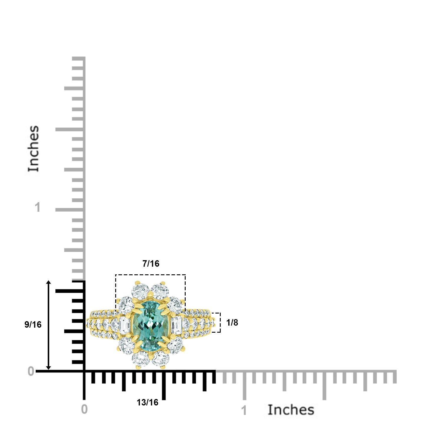 Women's Gem Bleu 1.49ct Paraiba with 1.45tct Diamonds Set in 18kt Yellow Gold For Sale