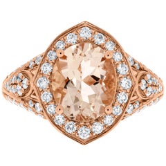 Gem Bleu 2.38 Carat Morganite Ring with 0.67 Tct Diamonds Set in 14K Rose Gold