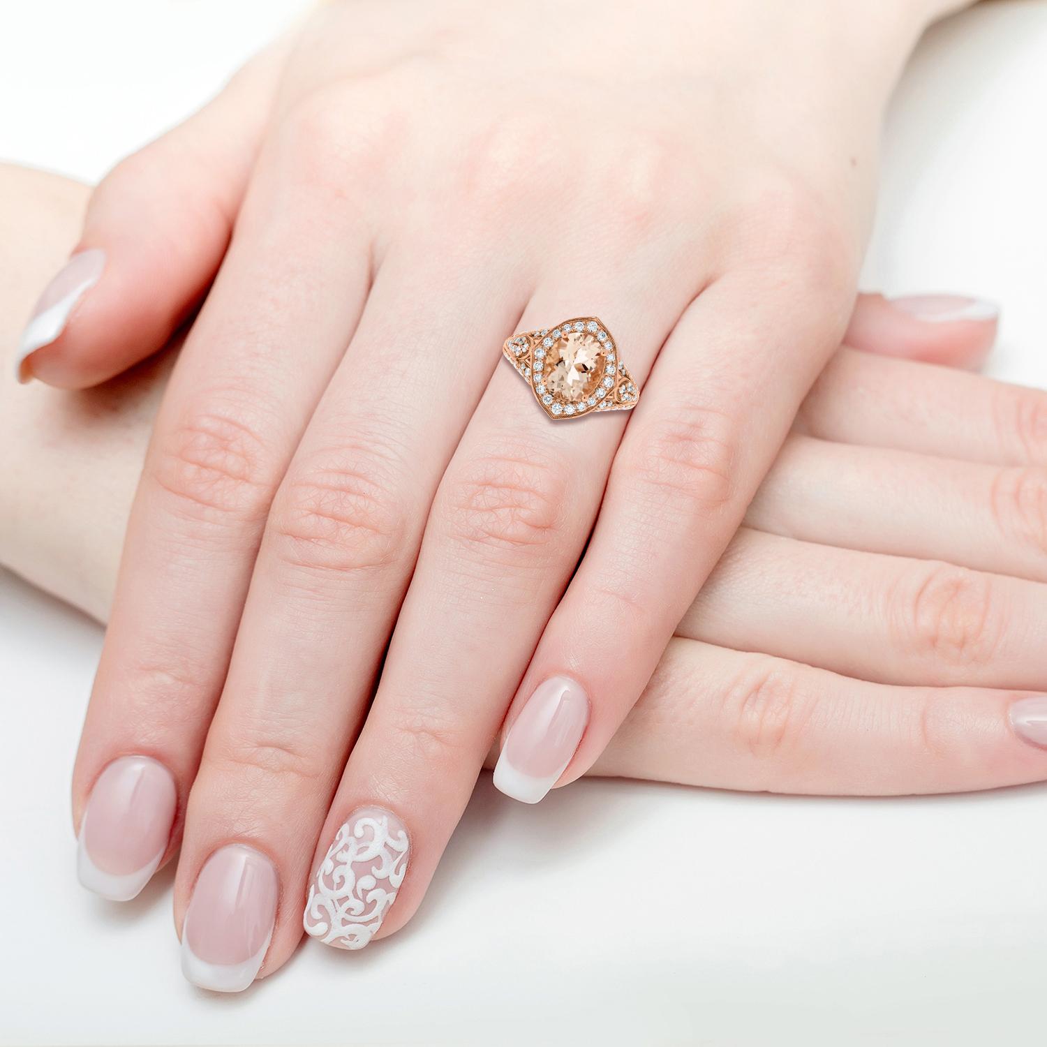 Edelstein Bleu 2,38 Karat Morganit Ring mit 0,67 Tct Diamanten in 14K Roségold gefasst (Ovalschliff) im Angebot