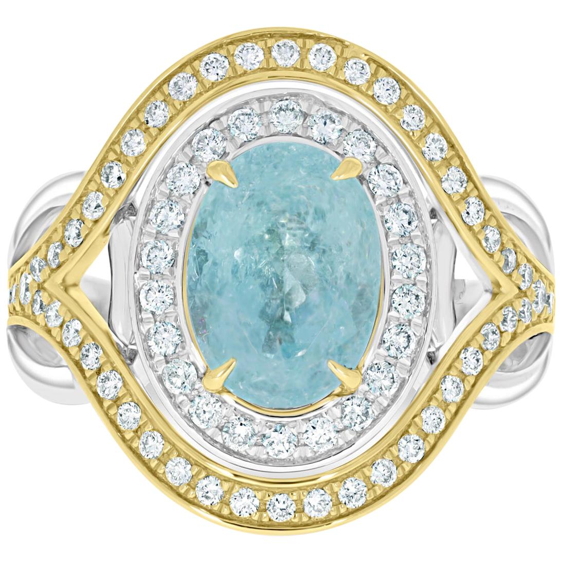 Gem Bleu 2.54ct Paraiba Tourmaline Ring with 0.59ct Diamond in 18K Two-Tone Gold For Sale