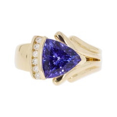Gem Bleu 3.16ct Tanzanite Ring with 0.12 Tct Diamonds Set in 14kt Yellow Gold