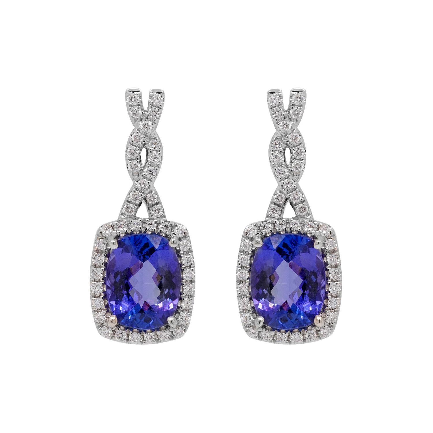 Gem Bleu 3.99tct Tanzanite Earrings with 0.45 Tct Diamonds Set in 18k White Gold For Sale