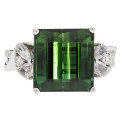 GEM BLEU 9.23 Carat Tourmaline Ring in 14 Karat White Gold