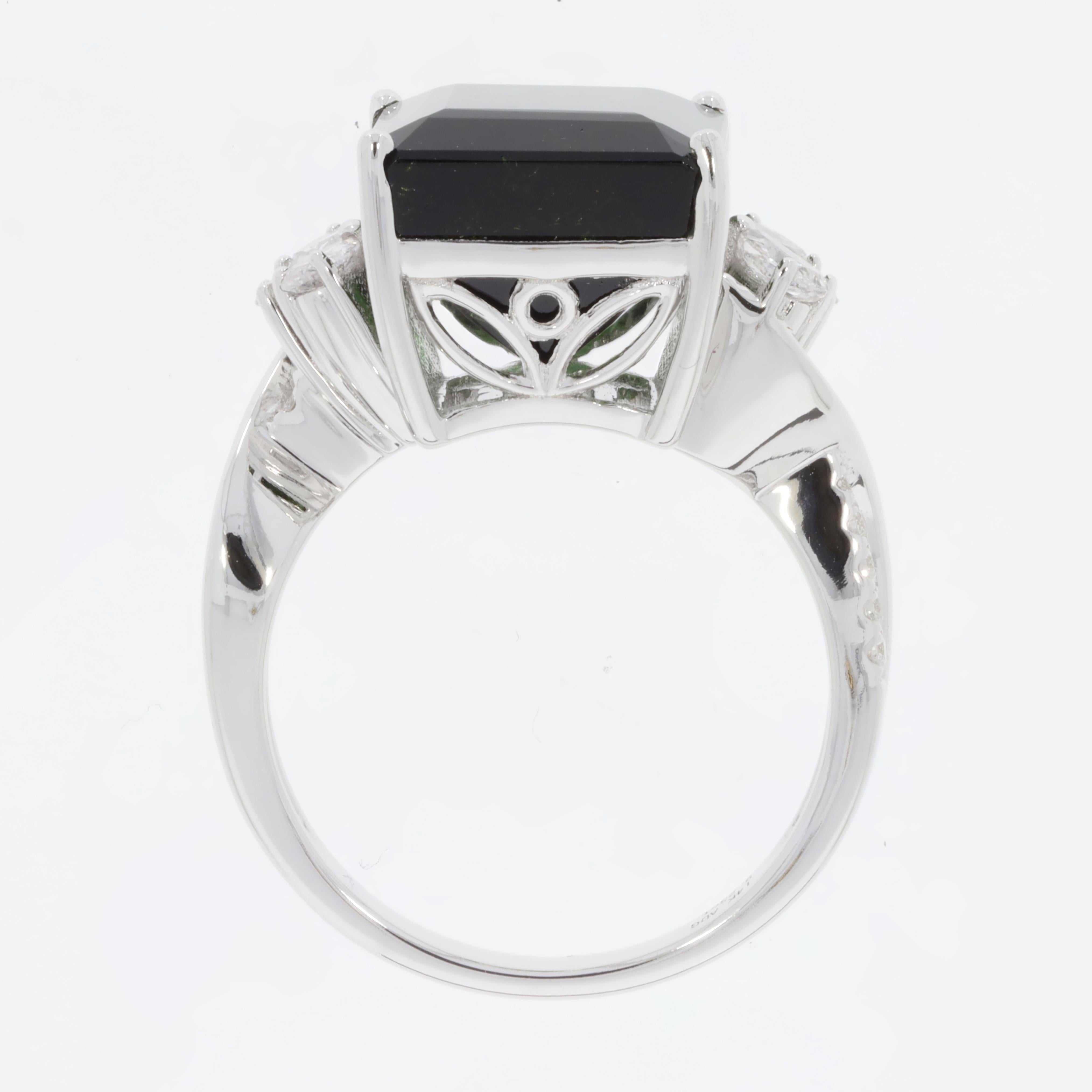 Emerald Cut GEM BLEU 9.23 Carat Tourmaline Ring in 14 Karat White Gold For Sale