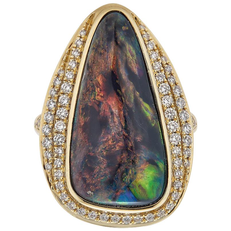 Gem Bleu Australian Opal 8.07 Carat Pear Shape Ring