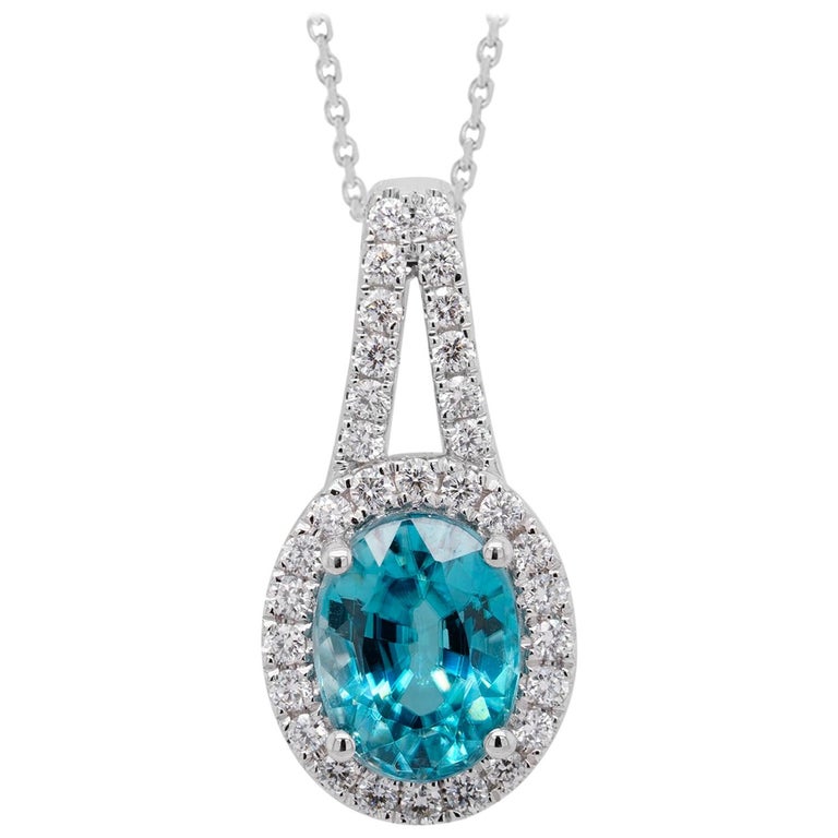 Gem Bleu Blue Zircon 2.97 Carat Oval Pendant For Sale at 1stDibs