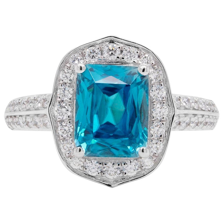 Gem Bleu Blue Zircon 4.08 Carat Emerald Cut Ring For Sale at 1stDibs ...