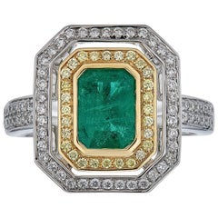 Gem Bleu 1.47ct Emerald with 0.44ct Diamond Ring in 18K TwoTone Gold