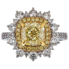 Gem Bleu Fancy Light Yellow Cushion Diamond 2.27 Carat Ring GIA Certified