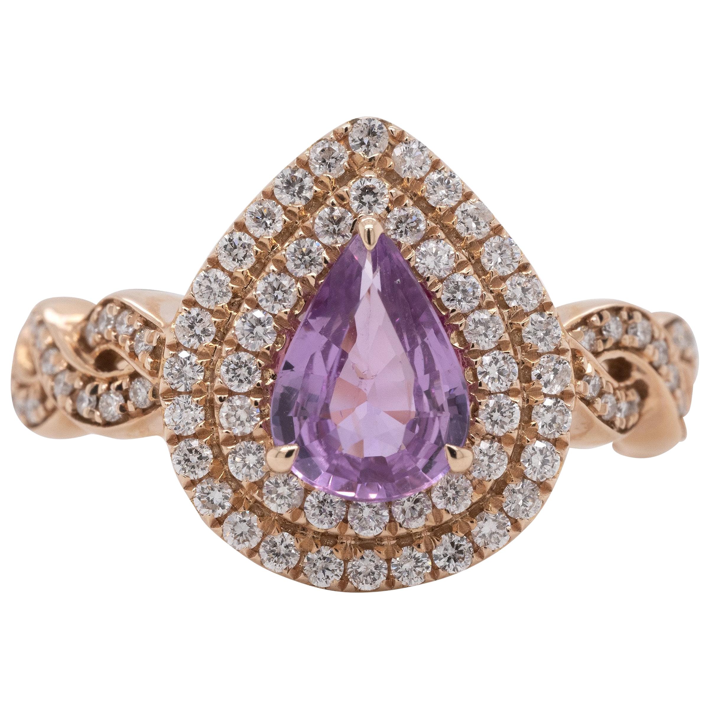 Gem Bleu No Heat Purplish-Pink Sapphire 0.91 Carat Ring in 14 Karat Rose Gold
