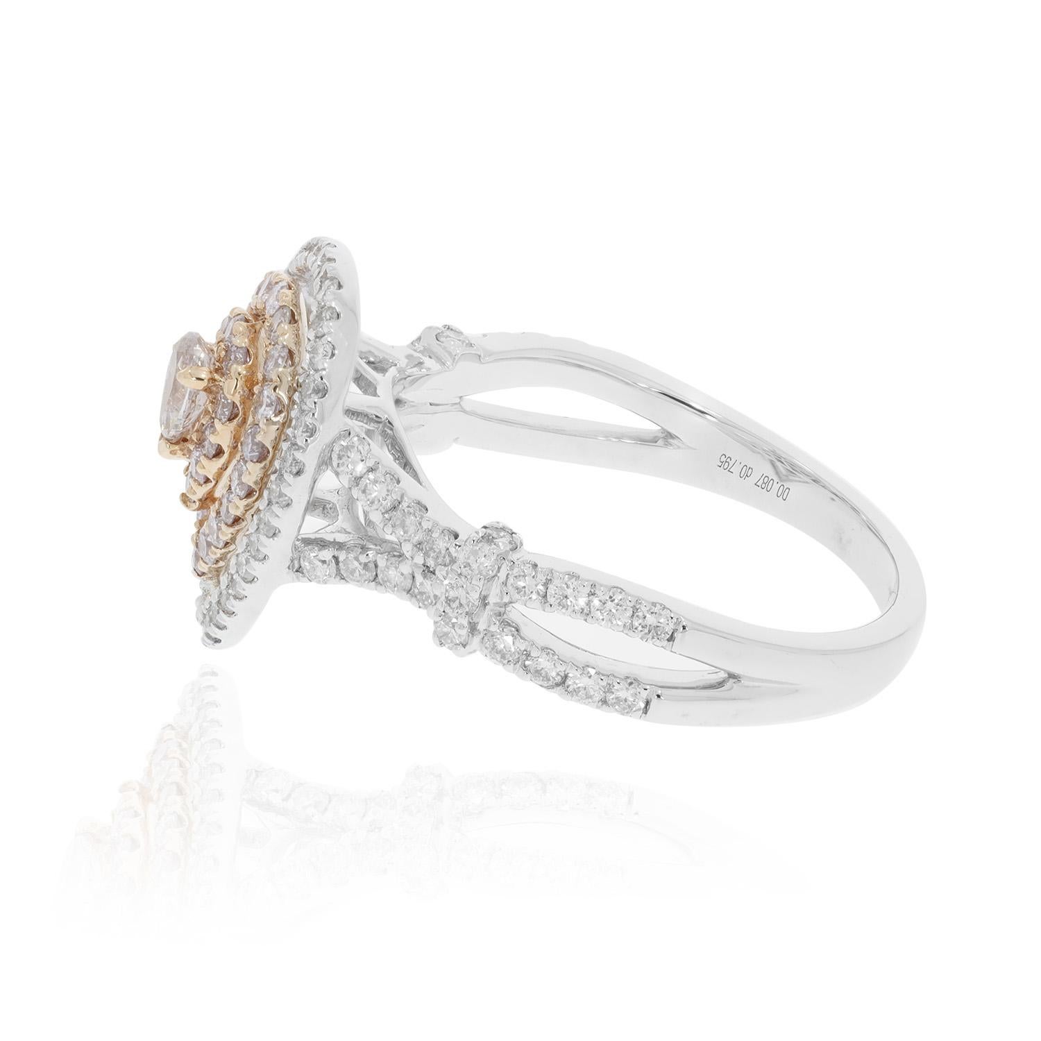 Diamonds are a girl's best friend, so what better way to profess your love than this elegant ring? Set in 18K two-tone gold, it boasts of a Pink Diamond in an exquisite pear cut design. Further enhanced with pink and white round diamonds that