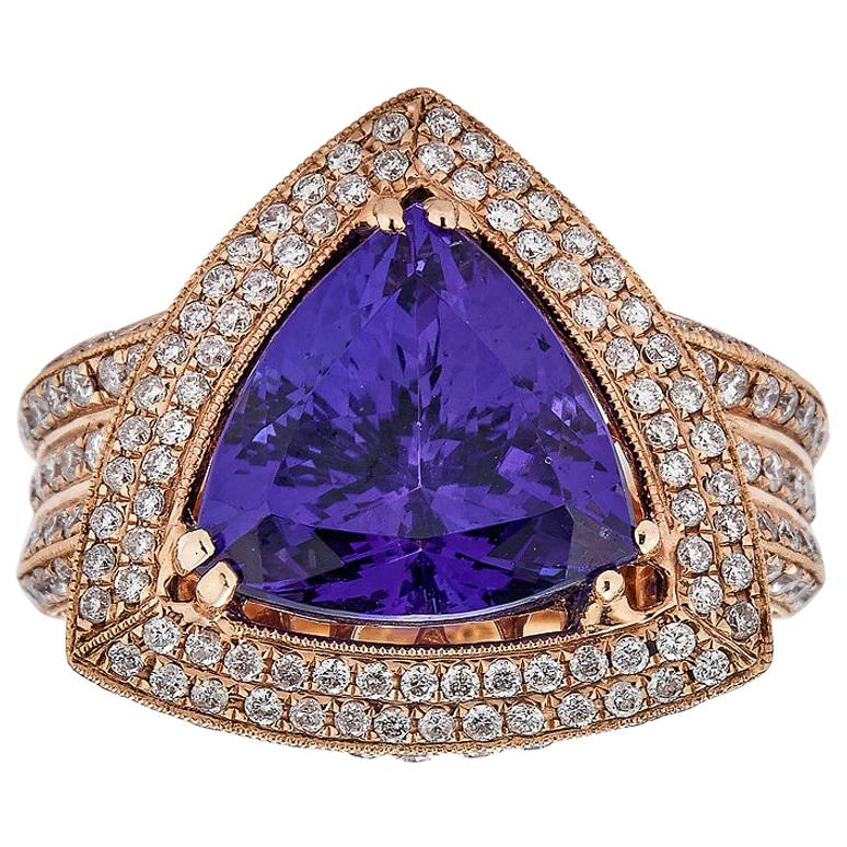 Gem Bleu Tanzanite 7.85 Carat Trillion Shape Ring