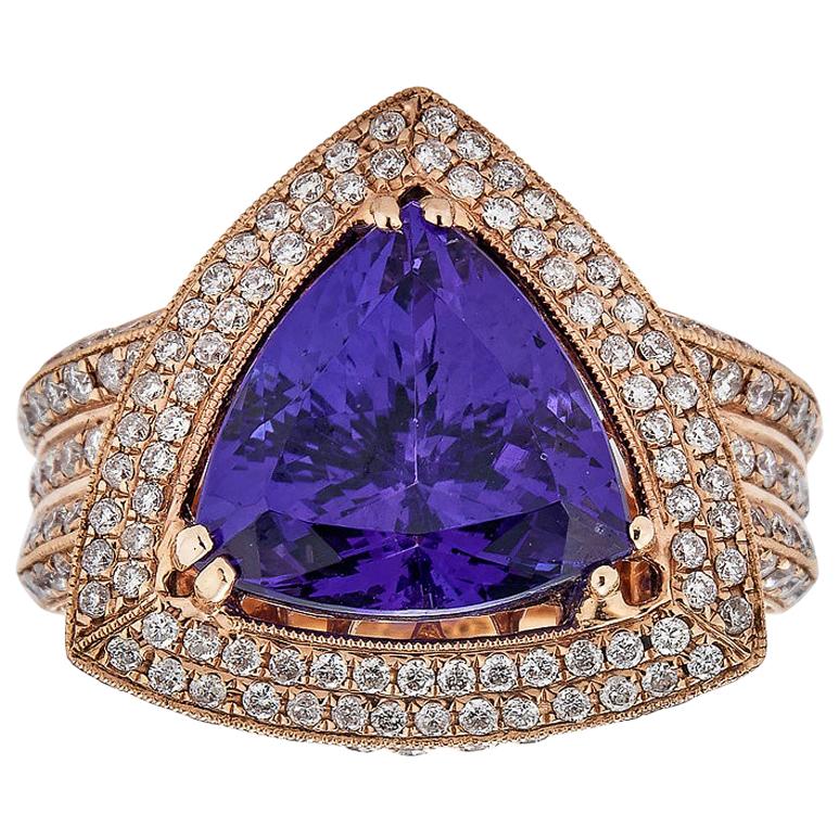 Gem Bleu Tanzanite 7.85 Carat Trillion Shape Ring 