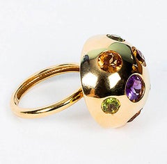 Gem Blossom 18 Karat Gold Ring, Amethyst, Peridot and Citrine