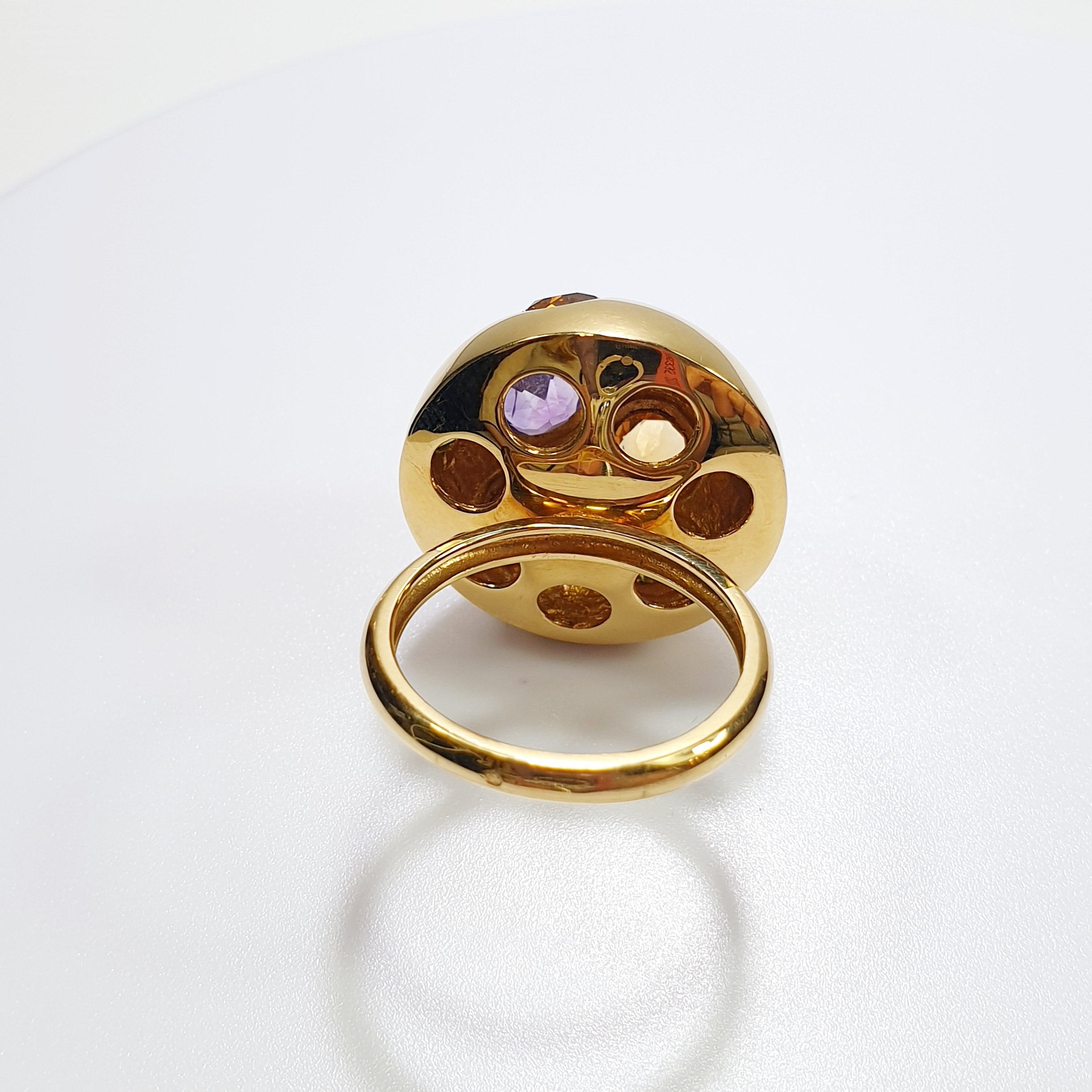 Modern Gem Blossom 18 Karat Gold Ring, Amethyst, Peridot and Citrine