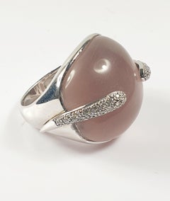 Gem Blossom Pink Moonstone Diamonds in 18k White Gold Ring
