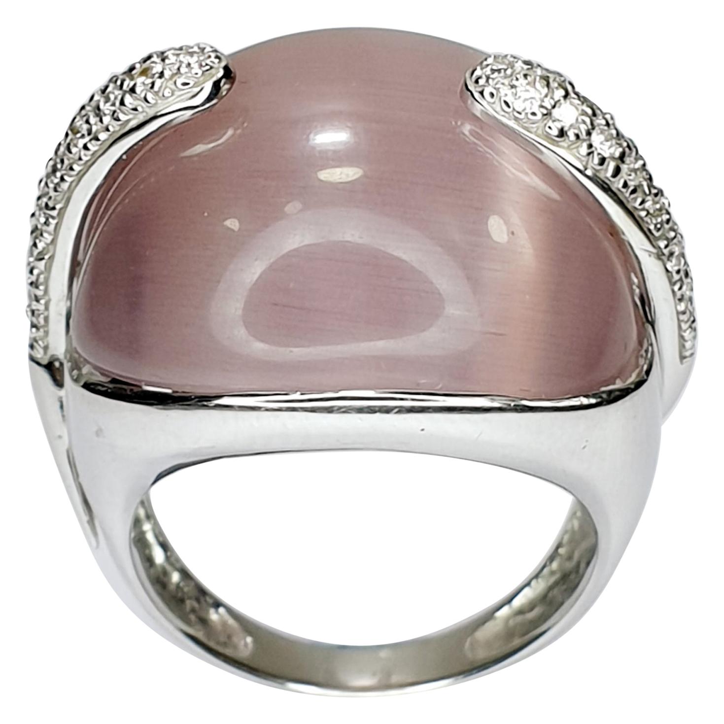 Gem Blossom Pink Moonstone Diamonds in 18k White Gold Ring