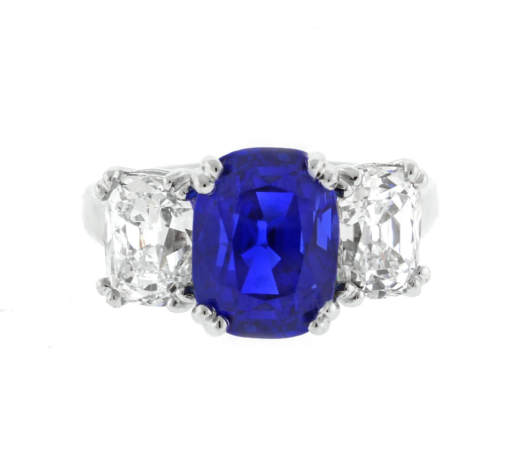 Gem Burma 5.72 Carat Non Heated A.G.L Sapphire and Diamond Ring In New Condition For Sale In Bethesda, MD