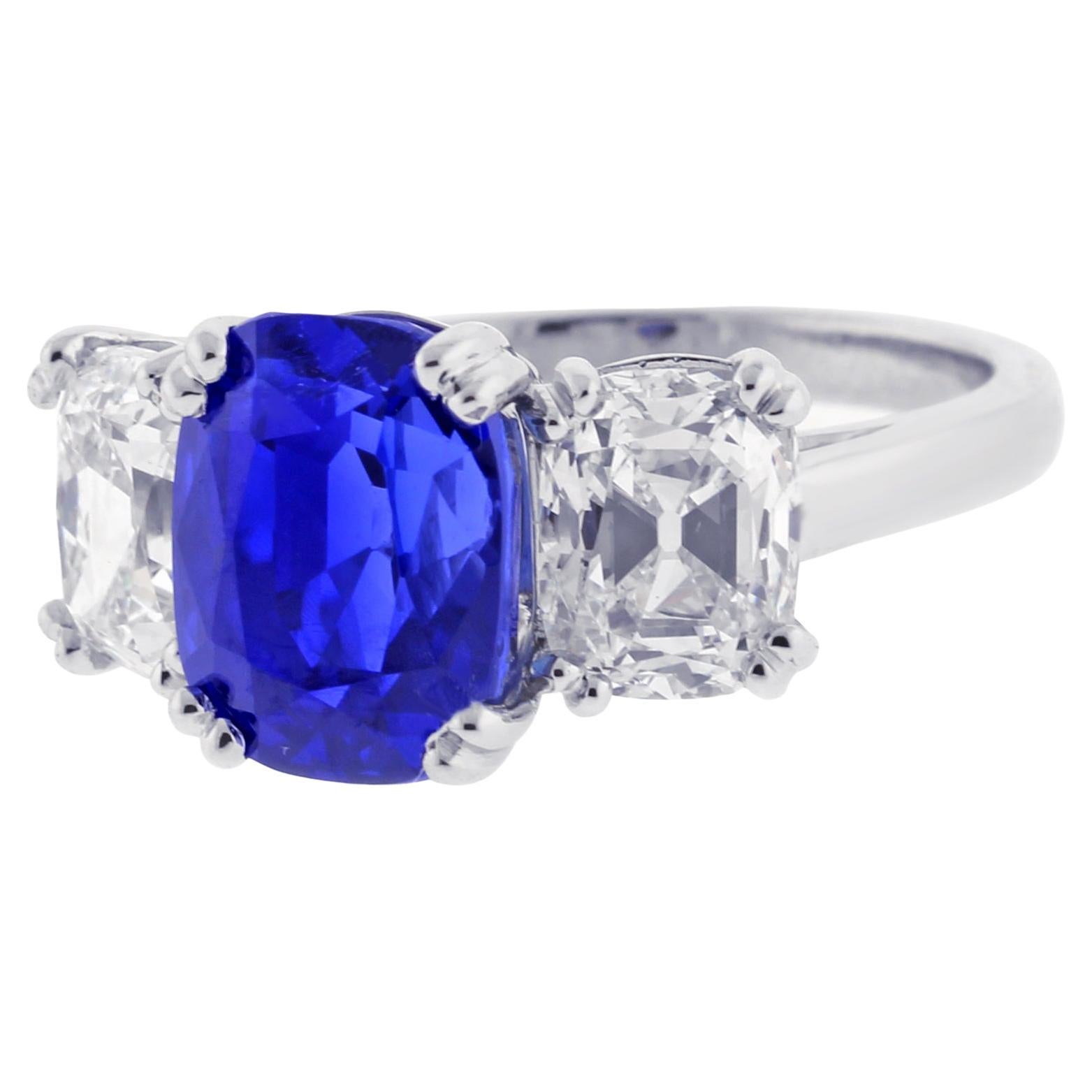Gem Burma 5.72 Carat Non Heated A.G.L Sapphire and Diamond Ring For Sale