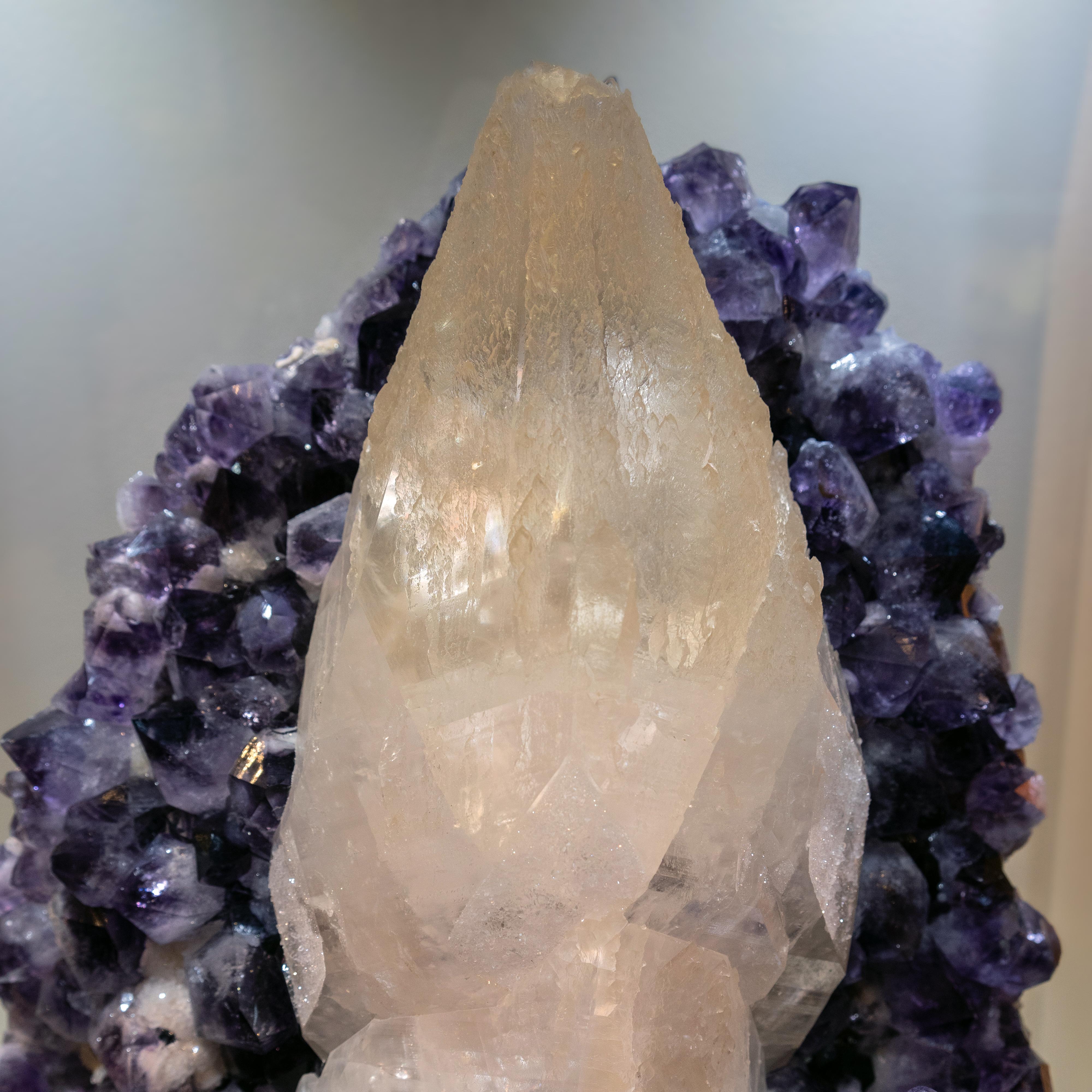 Gem Calcite on Amethyst From San Eugenio, Artigas Dept., Uruguay In New Condition For Sale In New York, NY