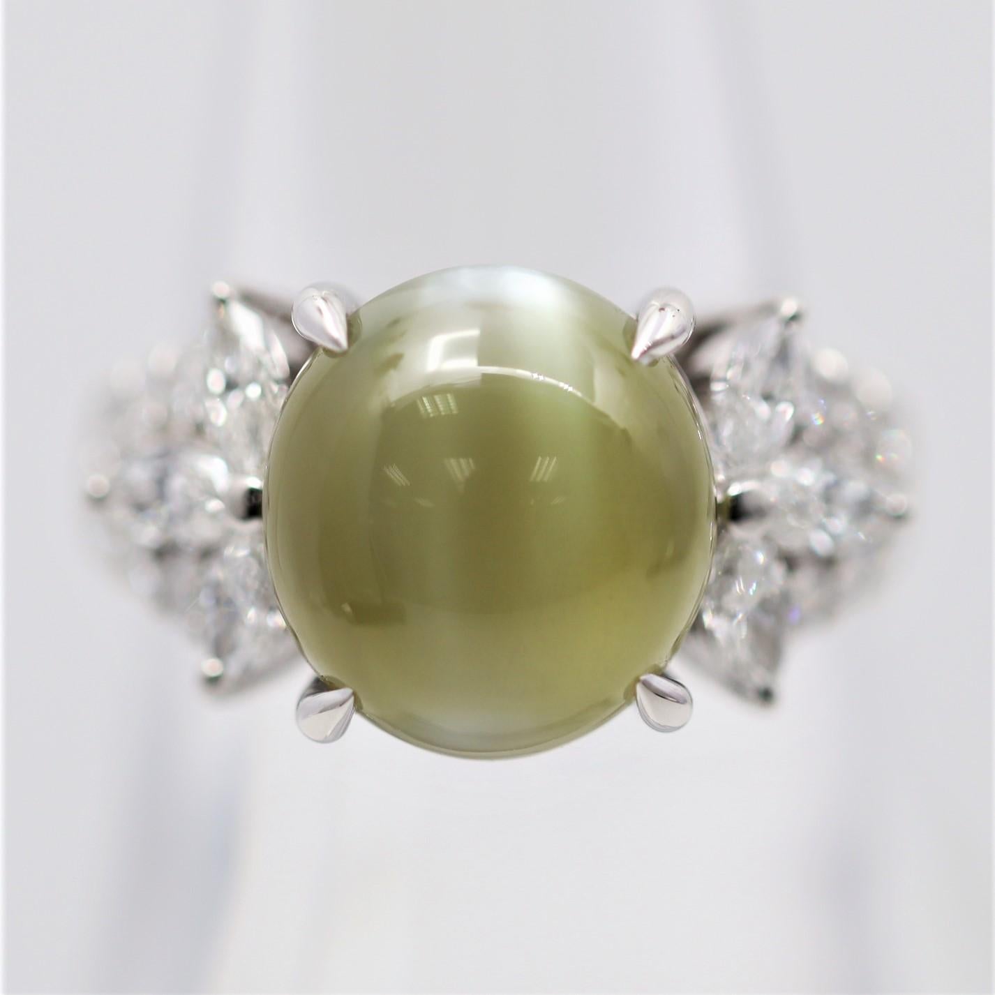 Gem Cats-Eye Chrysoberyl Diamond Platinum Ring In New Condition For Sale In Beverly Hills, CA