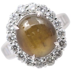 Gem Cat’s Eye Chrysoberyl Diamond Platinum Ring