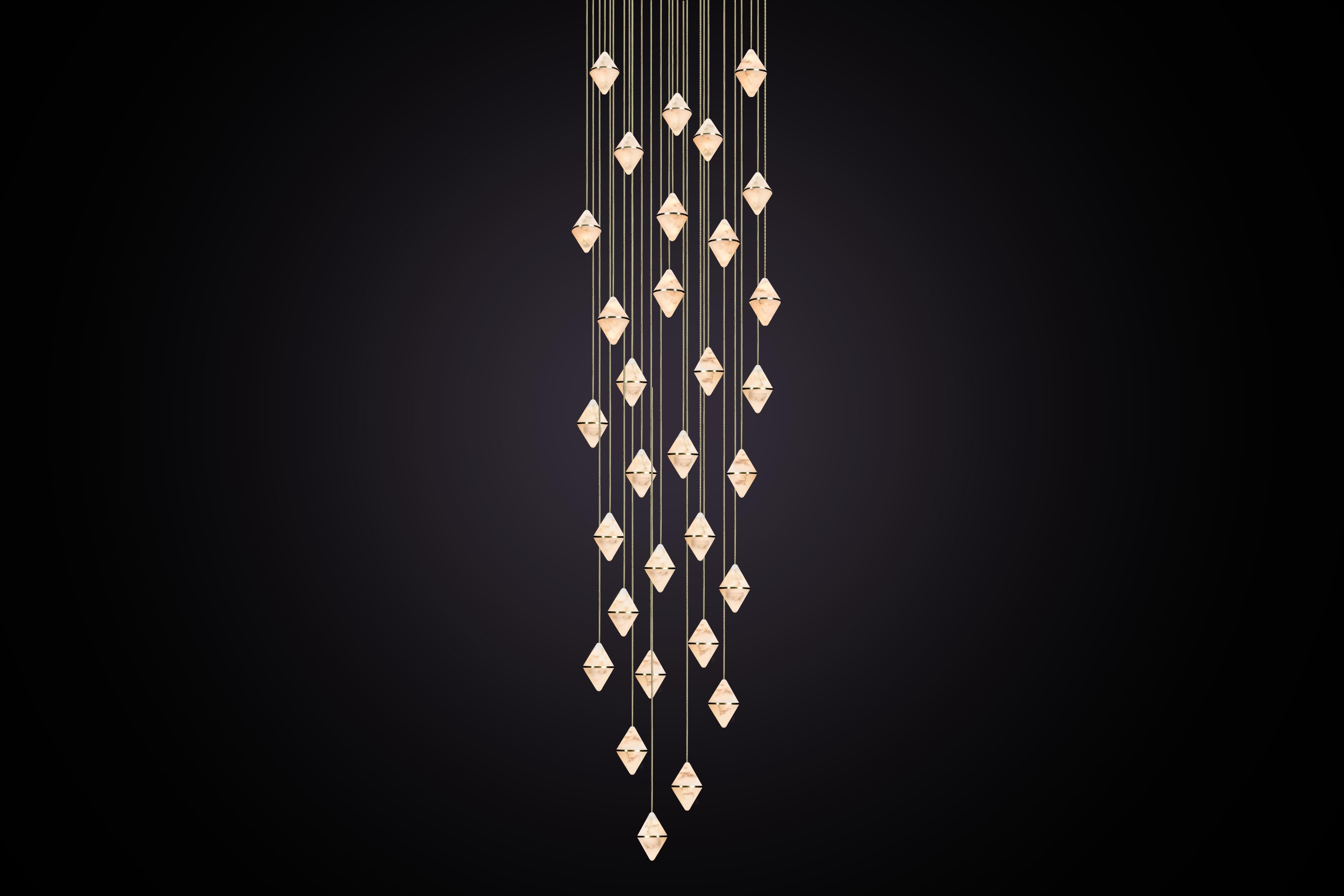 Inspired by the beauty of precious stones and the creativity of the craftspeople who work them. 

Created from alabaster, a material with a long history of use in the visual arts. Loved for its distinct veining and beautiful light-emitting